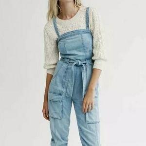 Free People denim jean overalls Open Back Linen L